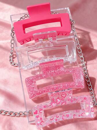 5pcs/4pcs/3pcs/2pcs/1pc Rose Red Heart-Shaped Claw Clip Set, Rose Pink Glitter Hair Clip, Shiny Shark Clip, Y2K Printed Heart-Shaped Hair Accessory, Heart-Shaped Hair Clip, Suitable For Girls And Ladies, Essential Items For Spring And Summer, Can Be Given As Birthday Gifts, Wedding Souvenirs, Perfect For Beach Vacations And Casual Wear, Mother's Day Gifts, Party Supplies Gifts, Bride's Wedding And Valentine's Day Gifts Back-To-School Season