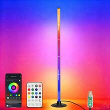 مصباح أرضي RGB+IC، مصباح زاوية بتقنية LED يعمل بتطبيق، مصباح أرضي ذكي حديث مع مزامنة الموسيقى و-16 مليون لون قابل للتخصيص ، مصباح قائم متغير الألوان للغرفة والصالة وخلفية التلفزيون والديكور الحفلات