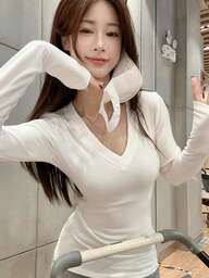 여성용 기본 V넥 긴팔 티셔츠, 슬림핏 내의 탑, 초가을