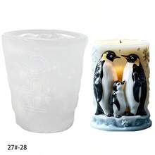 1pc Mermaid, Penguin, Dolphin Pattern Cylindrical Candle Making Silicone Mold - White - View 8