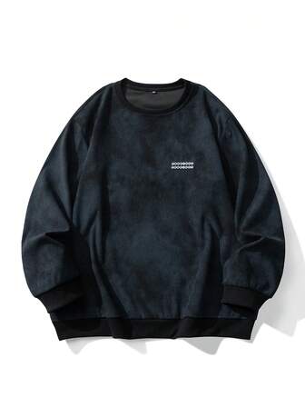 加大码男士灯芯绒圆领套头T恤，宽松休闲长袖T恤，适合秋季穿着