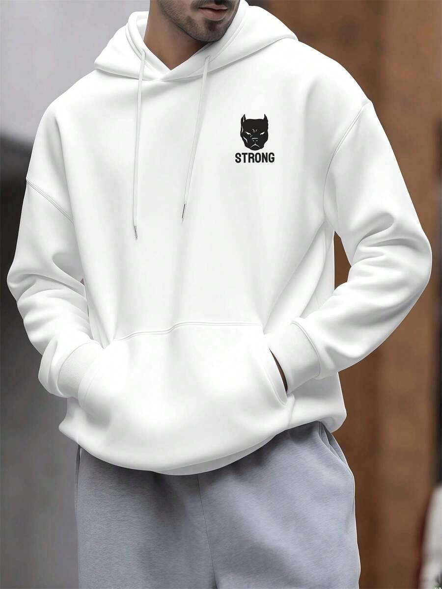 Men's Loose Fit White Strong Hoodie Quality Fabric, Loose Fit, Comfort Fit, Casual, Graphic Design - White - View 1