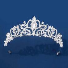 Elegant Golden Princess Tiara – Sparkling Rhinestone & Glass Stone Bridal Crown For Weddings, Balls, Birthdays | Women's Alloy Party Headpiece With Crystal Design – Cosplay & Photo Shoot Accessories - Bạc - Xem 4