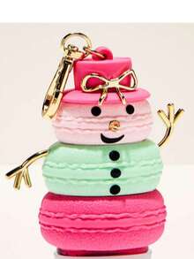1 Navideño Encantador Silicona Llavero Porta Gel Navideño con Forma de Muñeco de Nieve de Macaron Llavero Gel Antibacterial Temático Niño Adulto - Rosa y Verde - Ver 2