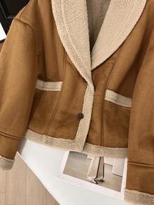 Vintage Cargo-Stil khakifarbene kurze Jacke aus Wildleder und Wollpatchwork für Frauen, Streetstyle, Party, Pendeln, Weihnachts-Date - vielseitige Damen Oberbekleidung - Khaki - Übersicht 10