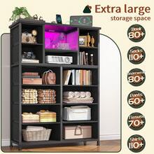 EnHomee 47" Tall 13-DrawerDresser With 4 Charging Ports And  LED Light , Fabric Organizer With Open Shelves & Wood Top For Multi-Room Use, Black - 黑色 - 查看 5