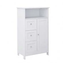 Bathroom Freestanding Storage Cabinet With 3 Drawers And 1 Door - White