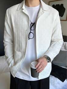 WAIT HIM Chaqueta casual con botones delanteros de unicolor para hombres - Blanco - Ver 10