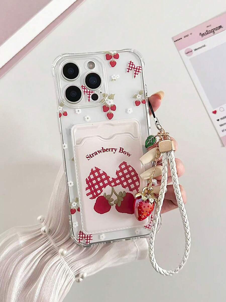 1 Cặp Ví đựng thẻ trong suốt họa tiết anh đào kèm vòng đeo tay hình dâu tây, Ốp điện thoại chống sốc dày tương thích với iPhone 17/17 Pro, 15 Pro Max, 16/16 Pro/16 Pro Max, 16 Plus, 15 XR, 7/8, 15 Pro Max, 12 Pro Max, 13 Pro Max, 14 Pro Max, 13, 14, 11, 12, 14 Plus, 11 Pro, XS, XR, 7/8 Plus, 8 GES2, A134G, A22, A21S, A514G, A52, S22 Ultra, A335G, Tương thích với Redmi 10, Tương thích với Redmi Note 11 4G, Tương thích với Redmi 11 Lite, A53, A14, A23, S23 Ultra, S24, A14, A15, S23, A73