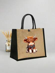 Khaki Leinentasche im Highland Cow Stil, Handtasche und passendes Make-up Täschchen/Münzbörse mit Kuh- und Sonnenblumen-Muster, Muttertags-Geschenk, personalisierte Geschenktasche, Pendelrucksack mit Schnalle und Reißverschluss-Kosmetiktasche, geeignet für Hochzeiten, Geburtstage, Strände, Urlaube, das perfekte Geschenk für Frauen, Mütter, Lehrer, Freunde, Brautjungfern, große Taschen, Studenten und Schulanfang, geeignet für Naturliebhaber und Frauen - Verschiedenfarbig - Übersicht 5