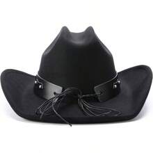 Black Leather Cowboy Hat Bands Men Women - Western Hats Band With Silver Bull - Black - View 7