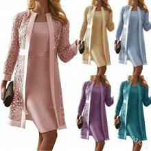 New Women's Lace Cardigan Dress Two-Piece Jacket - trắng - Xem 2