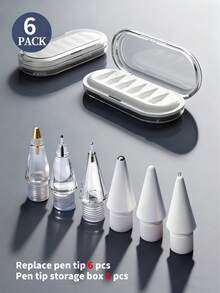 升级版 6 支装 Apple Pencil 笔尖替换装，带透明收纳盒，不易磨损，笔尖纤细精准，金属材质，兼容 Apple Pencil 第一代/第二代/USB-C/iPad Pro Pencil