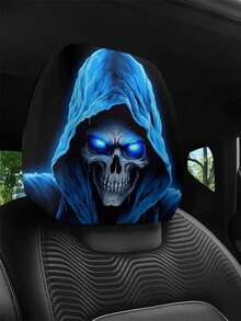 1/2 Funda para reposacabezas de coche con calavera azul fantasma, diseñada para comodidad en todo tipo de clima, protector de coche único adecuado para todas las estaciones, ideal para viajes largos, trayectos diarios y viajes por carretera, y también perfecto para decoraciones de Halloween y Navidad - Multicolor - Ver 12