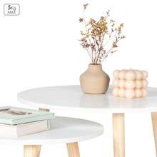 Max Home 兩件套邊桌，尺寸分別為直徑 40x44 厘米和 50x50 厘米，最大承重 5 公斤，可嵌套，白色，原木色桌腿，適用於客廳、餐廳、辦公室等場所，可作裝飾，現代風格 ✅ 24/48 小時內送達西班牙（半島） - 白木 - 查看 3