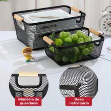 Set Of 3 Multipurpose Organizer Baskets With Wooden Handles – Elegance And Practicality For The Home - màu đen - Xem 6