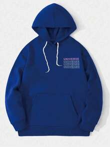 Áo nỉ có mũ trùm đầu dây rút họa tiết Galaxy Hollow in chữ tiếng Anh Y2K Streetwear thường ngày cho nam cỡ lớn, thích hợp mặc hàng ngày - Màu xanh lam - Xem 2