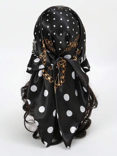 1pc Bandana Scarf, New Polka Dot Chain Print Women Square Scarf, Headscarf