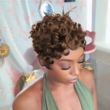 Short Pixie Wigs Short Black Curly Pixie Wigs Synthetic Hair Wigs  Natural Wavy Black Pixie Cut Wig Short Curly Layered Pixie Wig - Màu Khaki - Xem 8