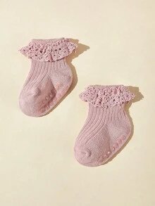 1/6/12双装婴儿/女童防滑圆点短袜，可爱蕾丝边短袜，柔软透气亲肤地板袜，适合生日派对、学校、旅行、户外运动、儿童游乐场等场合，颜色和款式随机。 - 彩色 - 查看 6