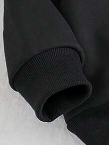 Chatreadl Bộ 2 áo nỉ và quần thêu hình kỳ lân cho bé gái, thiết kế tối giản, thoải mái cho mùa xuân, mùa thu và mùa đông - màu đen - Xem 4