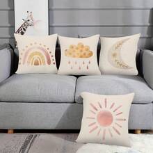 4 Packs Vintage Style Single-Side Print Throw Pillow Covers - 17.7x17.7 Inches, 2D Digital Printing, Unique Rainbow, Rain, Sun & Moon Designs, Machine Washable With Zipper, Woven Decorative Cushion Cases For All Room Types Featuring, Not Insert Included - Multicolor - View 5