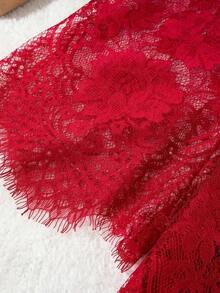 Sexy Red Valentine's Day Lace Lingerie Women's Nightgown, Semi-Transparent Lace-Up Elegant Long Sleeve Nightgown - Đỏ - Xem 5
