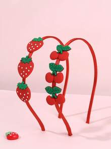 2pcs Girls Cute Strawberry And Cherry Hair Band Fashionable & Delicate Strawberry Decor Headband For Teen - Multicolor - View 8