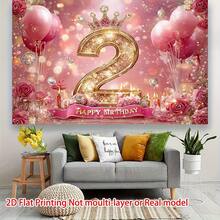 2D Flat, 1 Piece Pink 2nd Birthday Banner With Crown And Balloons - Large Princess Party Background, Suitable For Indoor/Outdoor Decoration, Durable, Suitable For Baptism, Wedding, Tailgate Party - Pink And Gold Theme Party Supplies, 2D Flat - 彩色 - 查看 5