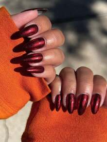 24pcs/Set Y2K Aesthetic Blood-Red Crystal Cat Eye Press On Nails Long Almond Red Cat Eye Acrylic False Nails,Contain 1pc Jelly Glue And 1pc Nail File,Suitable For Woman & Girl Daily Wear Rave Party Use Nail Supplies - Multicolor - View 9
