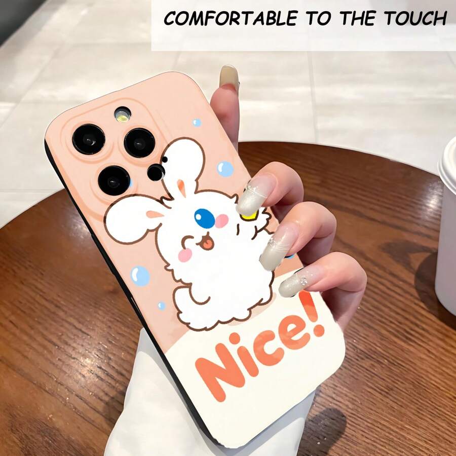 1PC Phone Case, Cute Rabbit With Blue Eyes And Nice Text , Stylish Phone Case, Phone Decoration, All-around Lens Protection, Creative Small Gift, Funny Gift for Boys and Girls - Negro - Ver 1