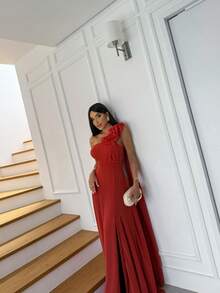 Long, Non-Sparkly Chiffon Party Dress For Bridesmaid, Graduation, Wedding, Or Floral Dress. - Terracota - Ver 5