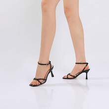 RIBONGZ Women's Heeled Sandals Square Open Toe Kitten Strappy Heels With Ankle Strap Elegant Summer Wedding Party Evening Prom Daily Wear Lace Up Dress ShoesChristmas - 黑色 - 查看 2