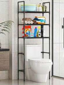 Estante de almacenamiento 3 NIVEL para el baño de pie para el piso del inodoro, estante sobre el inodoro, organizador de almacenamiento de soporte de baño, color negro - Negro - Ver 2