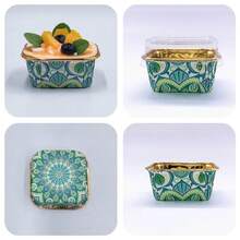 50pcs/Set Bohemian Style Square Cupcake Liners, Heat-Resistant Paper Cups With Gold Foil, Disposable Muffin Cups, Suitable For Party, Wedding, Birthday, Lid Optional - Green 1 - View 3