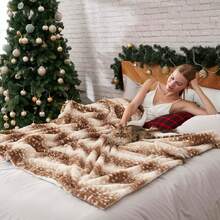 Christmas Deer Print Blanket, Waterproof Pet Blanket, Woman Sofa Bed Couch Faux Fur Throw, Washable, Ultra Soft, Brown - 彩色 - 查看 5