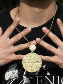 DUBSS 1 件装镶钻自制圆盘项链吊坠，男士 5A 级立方氧化锆镀金嘻哈饰品 - 字母 - 查看 10