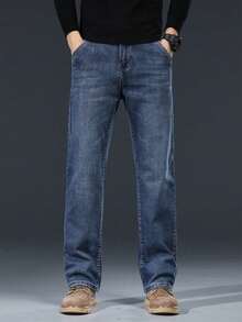 1 Pair Men's Business Casual Jeans - Slim-Fit Straight-Leg Office & Everyday Pants,High-Quality Non-Transparent Fabric For Formal & Casual Events - Easy Care, Refined Tailoring, Premium Stitching, Stylish Trousers, Professional Men - (30L) Xanh nước biển - Xem 12