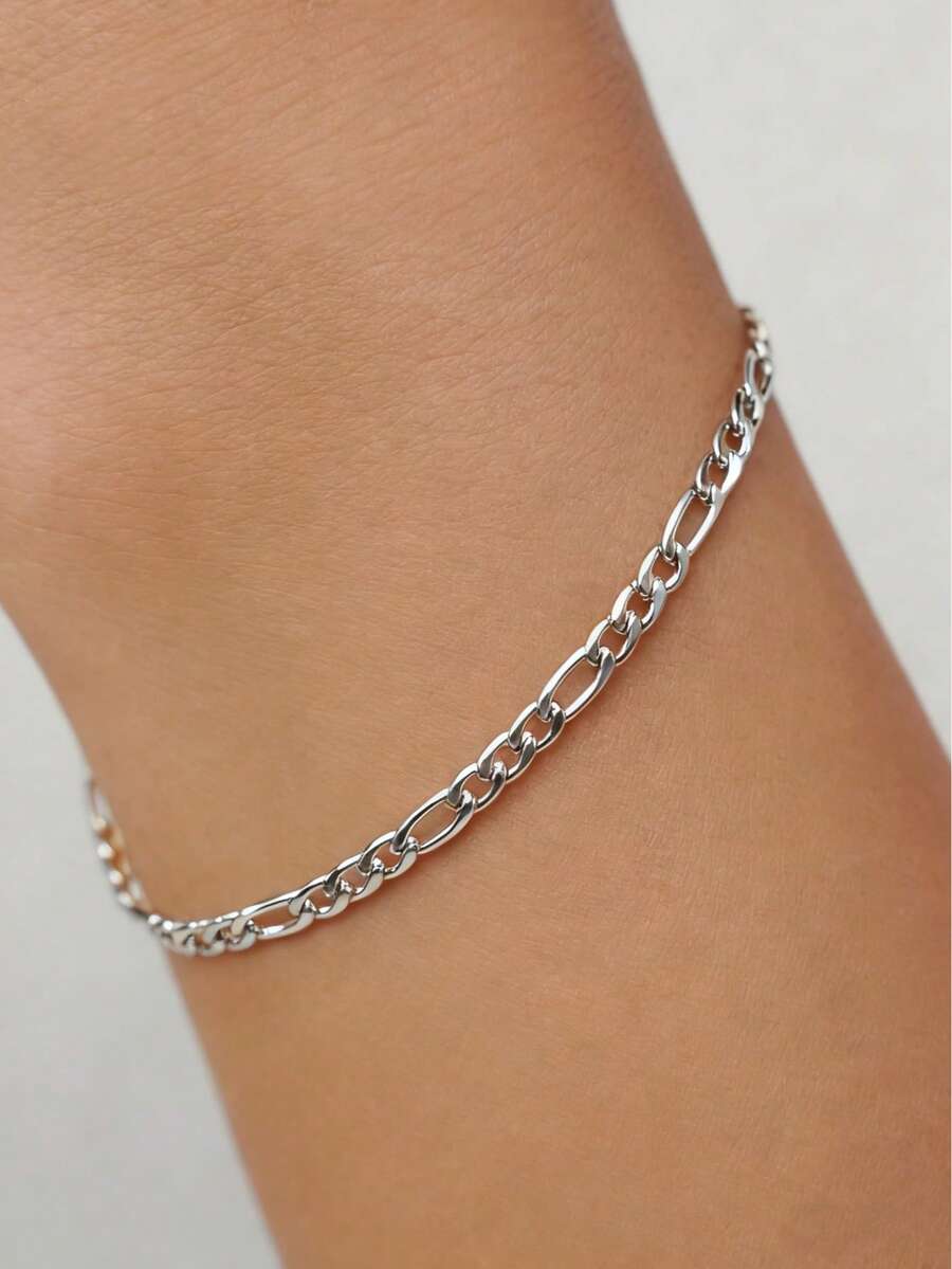 Women's Flat Chain Bracelet, Chic Everyday Waterproof Stainless Steel Bracelet, Multi-Layer Chain Bracelet, Jewelry Gift For Her - Silver 02 - View 1