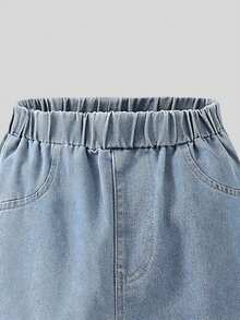 Older Girls' Blue Denim Pants, 2025 Autumn New Fashion Loose Wide Leg Casual Trousers With Red Bow Embroidery Pattern - Blue - View 2