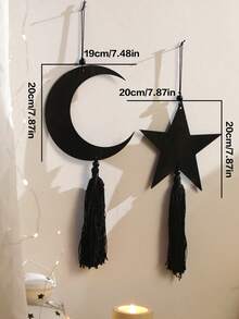1件/2件装黑色月相墙饰，月亮造型，带流苏和灯笼挂件，木质波西米亚风墙饰，波西米亚家居装饰，适用于客厅和卧室，营造神秘氛围，简约装饰，家居及派对装饰，节日装饰 - 彩色 - 查看 10
