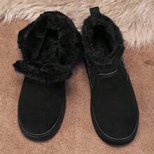 秋冬季黑色中帮保暖休闲户外雪地靴，带毛绒内衬、拉链、防滑、多功能 - 黑色 - 查看 10