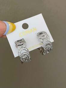 1 Pair Fashion Rhinestone Hollow OC Letter 925 Silver Needle Earrings, Elegant Goddess Everyday Accessory, Suitable As Party/Event Gift