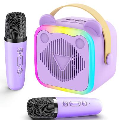 Mini Macchina Karaoke, Adatta per Adolescenti e Adulti, Altoparlante Bluetooth Portatile con 2 Microfoni senza fili, Effetti Vocali e Luci LED, Regalo