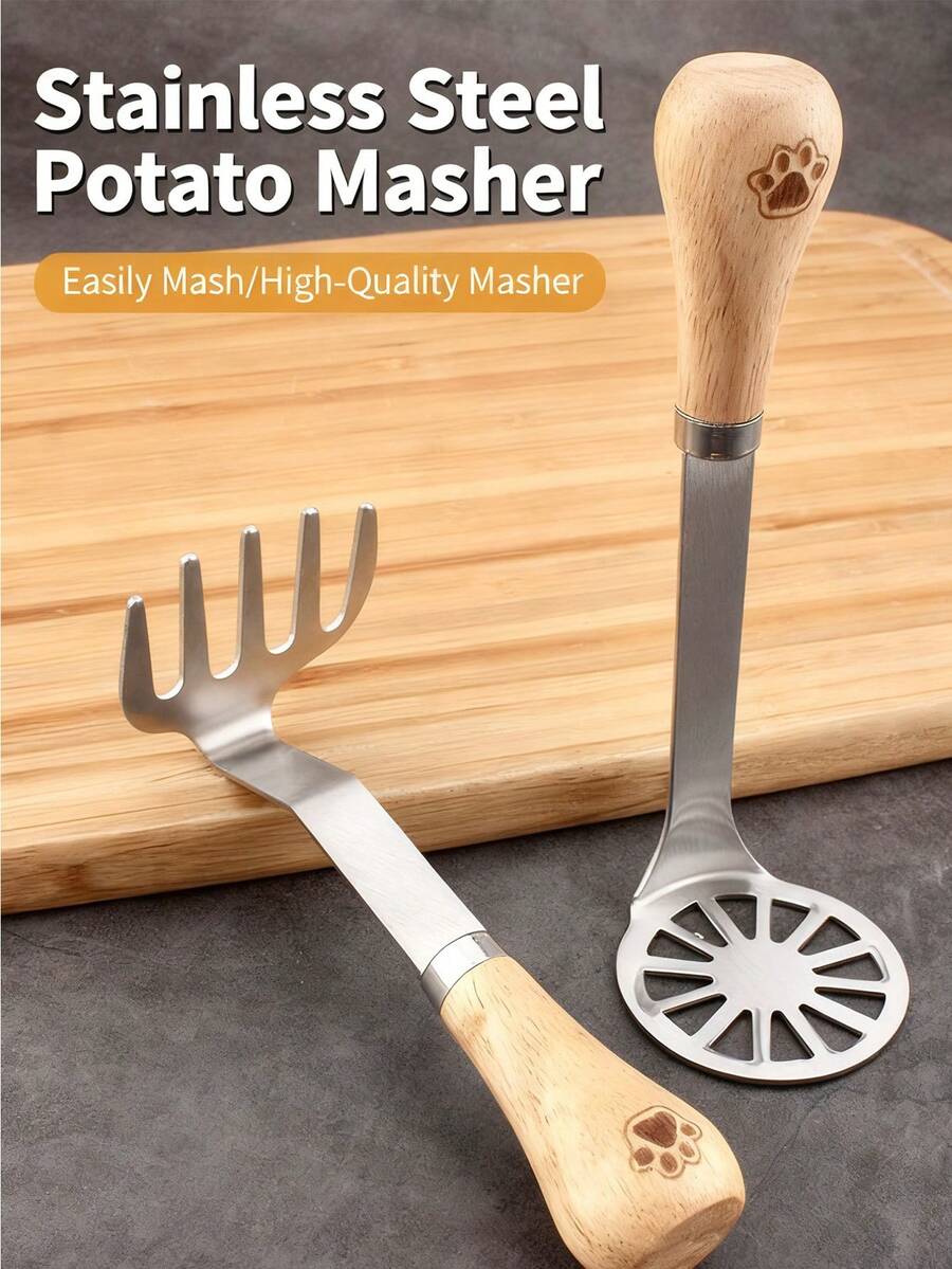 1pc Stainless Steel Potato Masher, Vertical Multi-Function Manual Potato Masher, Household Kitchen Tool - Multicolor - View 1