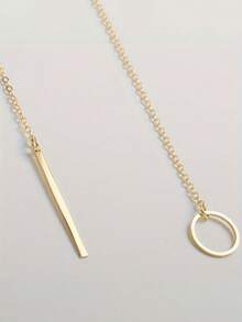 YUNCHUN 1pc Summer Niche Gold Round Ring Vertical Bar Pendant Necklace, Minimalist Elegant Commuter Collarbone Chain - Gold - View 6