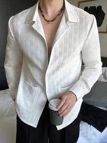 WAIT HIM Chaqueta casual con botones delanteros de unicolor para hombres - Blanco - Ver 8