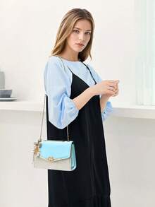 Women's Valentine's Day Shoulder Bags Fashion Flap Crossbody Bags Beautiful And Chic Chain Shoulder Strap Handbags Daily Use Wallet For Wife - Màu xanh lam - Xem 5