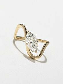 1pc 925 Sterling Silver Classic Arched Cubic Zirconia Ring, Unique Design And Exquisite Craftsmanship, Perfect For Galas, Gatherings And Parties - Elegant Jewelry, A Gift For Discerning Ladies - 隨形曲線馬眼 - 查看 1