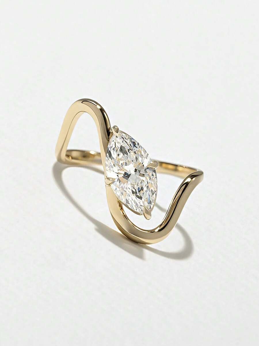 1pc 925 Sterling Silver Classic Arched Cubic Zirconia Ring, Unique Design And Exquisite Craftsmanship, Perfect For Galas, Gatherings And Parties - Elegant Jewelry, A Gift For Discerning Ladies - 隨形曲線馬眼 - 查看 1